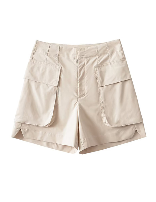 Fashion Apricot Polyester Pocket Cargo Shorts