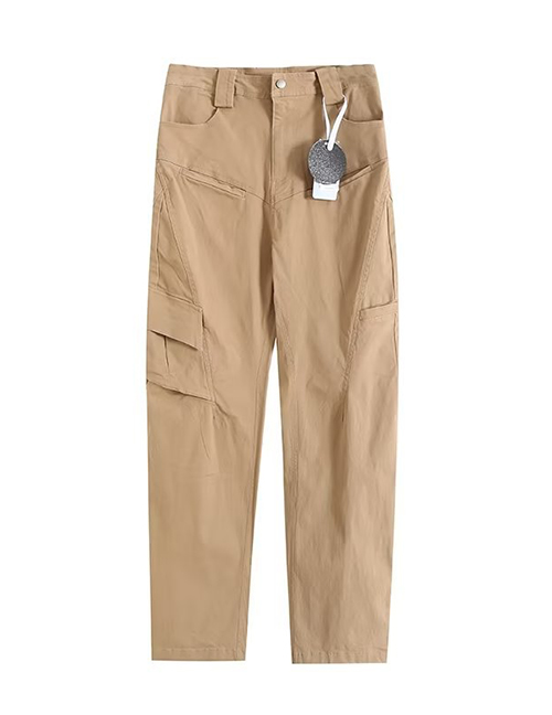 Fashion Khaki Polyester Multi-pocket Cargo Trousers