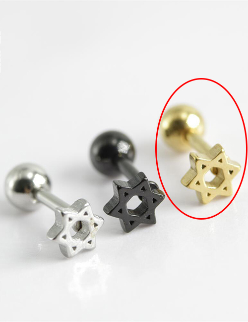 Fashion Golden Single Metal Hexagram Piercing Stud Earrings (single)