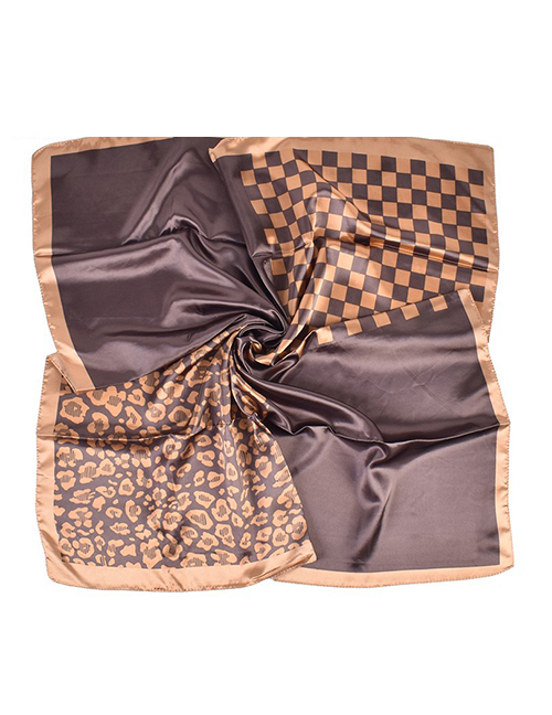 Fashion Khaki Satin Printed Silk Scarf