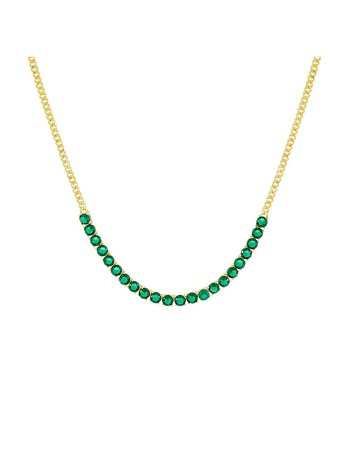 Fashion Gold-green Diamond Metal Zirconia Prong Chain Necklace
