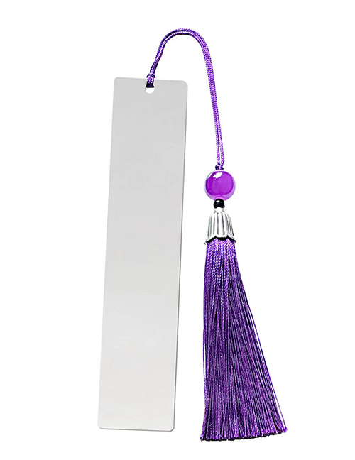 Fashion Purple Tassel Large Bookmark Single Side Bright Silver Stainless Steel Blank Tag Tassel Bookmark