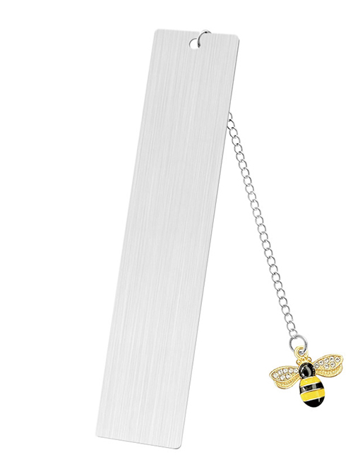 Fashion Little Bee Large Bookmark Double-sided Brushed Silver Stainless Steel Blank Hang Tag Diamond Bee Pendant Bookmark