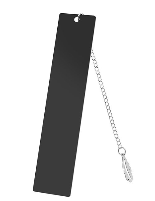 Fashion Leaf Large Bookmark Single Side Bright Black Stainless Steel Blank Tag Leaf Pendant Bookmark