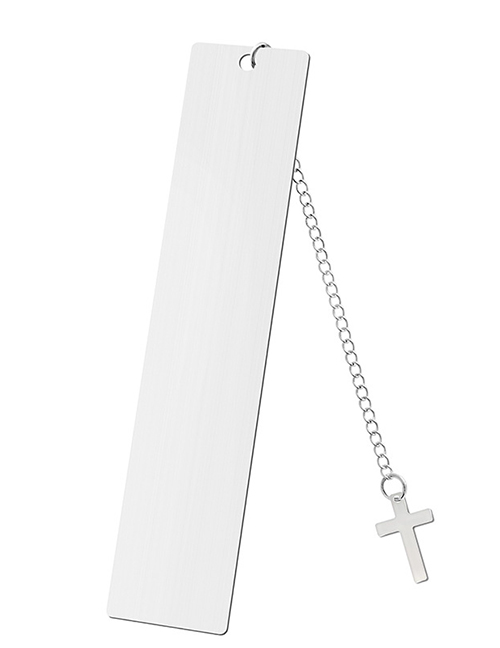 Fashion Cross Large Bookmark Bright Silver On One Side Stainless Steel Blank Tag Cross Pendant Bookmark