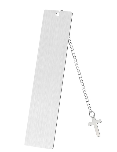 Fashion Cross Large Bookmark Double-sided Brushed Silver Stainless Steel Blank Tag Cross Pendant Bookmark