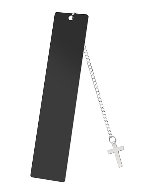 Fashion Cross Large Bookmark Single Side Bright Black Stainless Steel Blank Tag Cross Pendant Bookmark