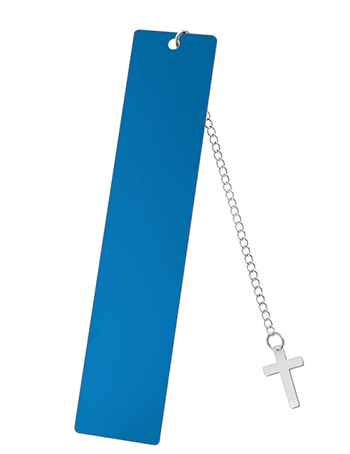 Fashion Cross Large Bookmark Single Side Bright Blue Stainless Steel Blank Tag Cross Pendant Bookmark