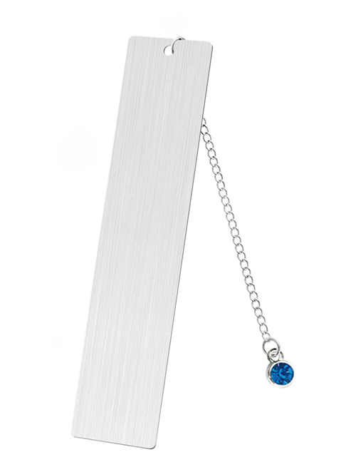 Fashion Blue Diamond Large Bookmark Double-sided Brushed Silver Stainless Steel Blank Tag Round Diamond Pendant Bookmark