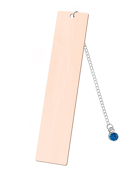 Fashion Blue Diamond Large Bookmark Single Sided Rose Gold Stainless Steel Blank Tag Round Diamond Pendant Bookmark