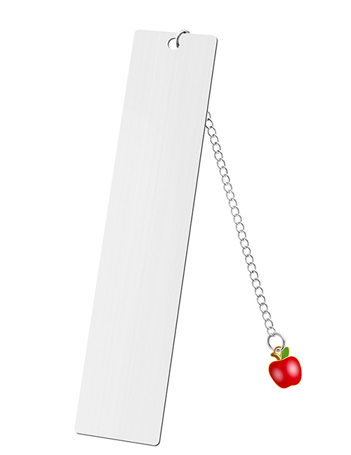 Fashion Red Apple Large Bookmark Single Side Bright Silver Stainless Steel Blank Tag Red Apple Pendant Bookmark