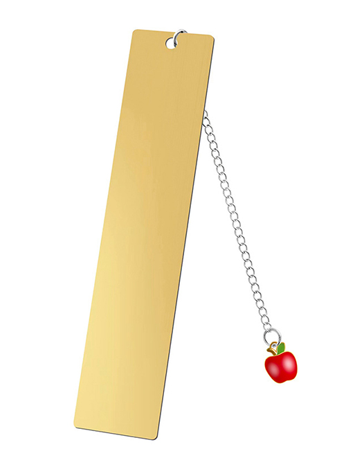 Fashion Red Apple Large Bookmark Single Side Bright Gold Stainless Steel Blank Tag Red Apple Pendant Bookmark