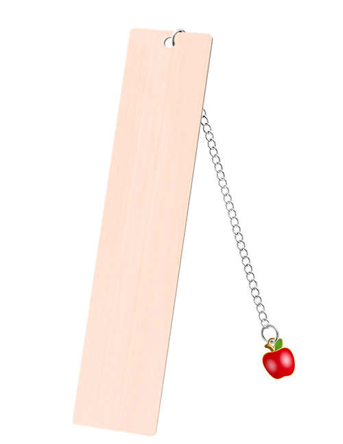 Fashion Red Apple Large Bookmark Single Sided Rose Gold Stainless Steel Blank Tag Red Apple Pendant Bookmark