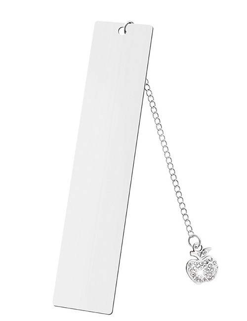 Fashion Diamond Apple Large Bookmark Single Side Bright Silver Stainless Steel Blank Hang Tag Diamond Apple Pendant Bookmark