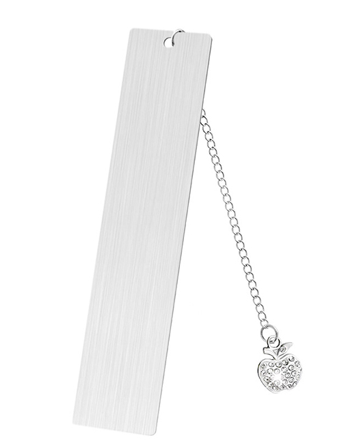 Fashion Diamond Apple Large Bookmark Double-sided Brushed Silver Stainless Steel Blank Hang Tag Diamond Apple Pendant Bookmark