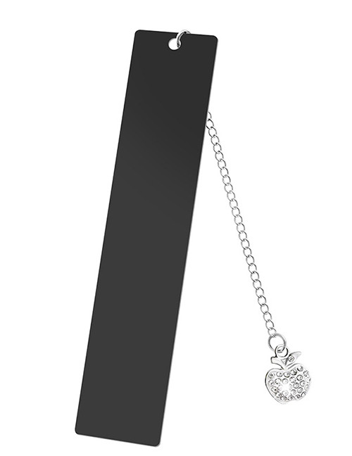 Fashion Diamond Apple Large Bookmark Single Side Bright Black Stainless Steel Blank Hang Tag Diamond Apple Pendant Bookmark