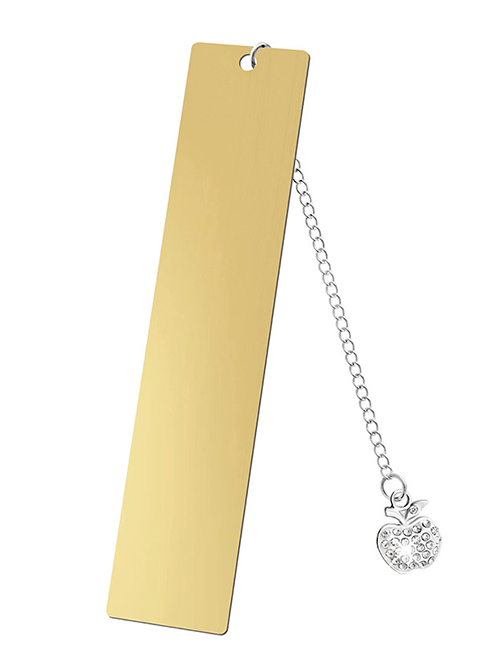 Fashion Diamond Apple Large Bookmark Single Side Bright Gold Stainless Steel Blank Hang Tag Diamond Apple Pendant Bookmark