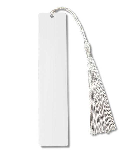 Fashion White Tassel Large Bookmark Single Side Bright Silver Stainless Steel Blank Tag Tassel Pendant Bookmark