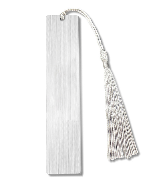 Fashion White Tassel Large Bookmark Double-sided Brushed Silver Stainless Steel Blank Tag Tassel Pendant Bookmark
