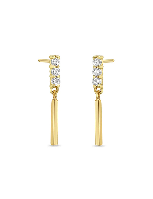 Fashion Golden Color-1 Metal Diamond Vertical Bar Earrings