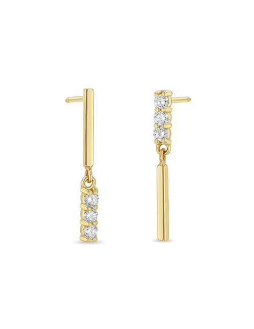 Fashion Golden Color-3 Metal Diamond Vertical Bar Earrings