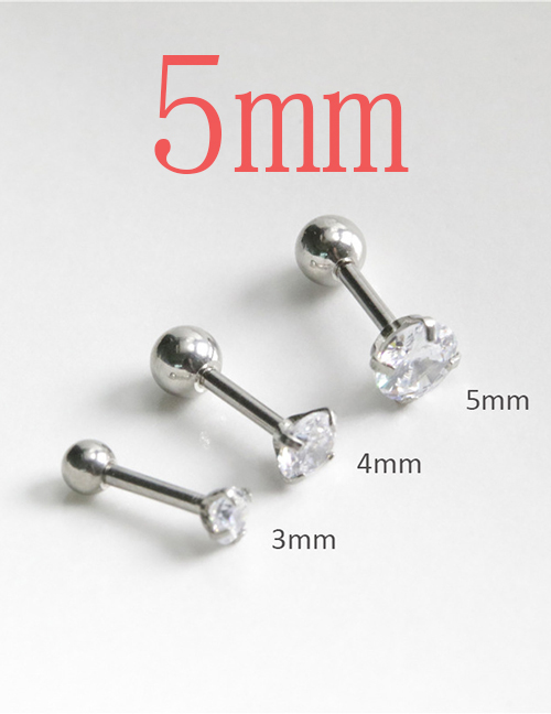 Fashion Steel Color 5mm Single Titanium Steel Inlaid Zirconium Geometric Piercing Stud Earrings (single)