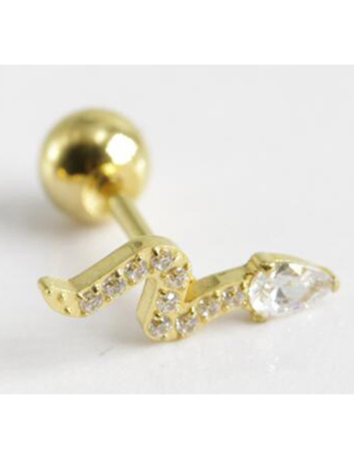 Fashion Golden Single Titanium Steel Inlaid Zirconium Small Snake Piercing Stud Earrings (single)