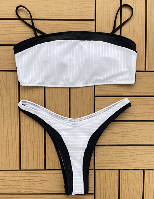 Fashion Black And White Polyester Color Block Two-piece Swimsuit
