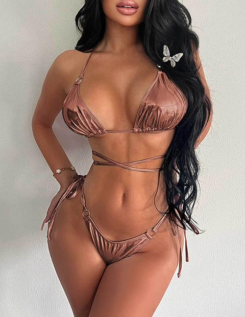 Fashion Rose Gold Solid Color Bronzing Lace-up Two-piece Swimsuit