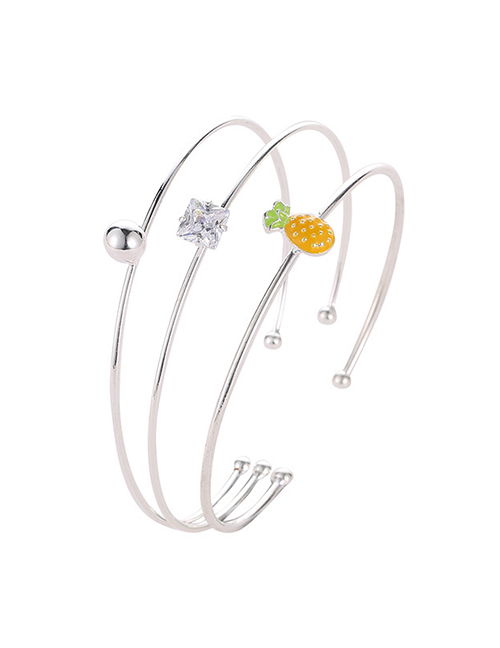 Fashion Silver Alloy Paved Square Diamond Pineapple Multilayered Bracelet Set
