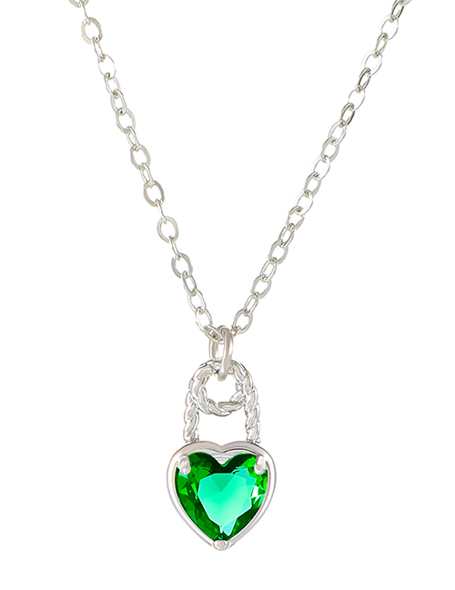 Fashion Green K-1078 Brass Zirconia Heart Necklace