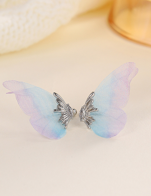 Fashion Blue Tulle Butterfly Diamond Ear Cuffs
