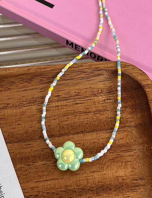 Fashion E Green Flowers Geometric Beaded Flower Necklace