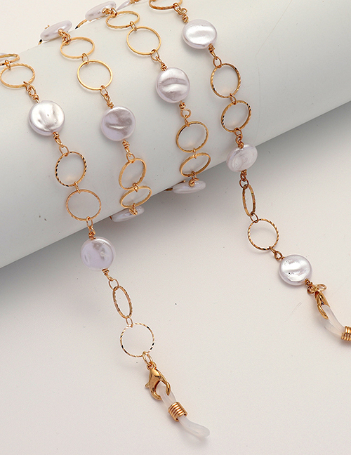 Fashion Gold Metal Pearl Round Glasses Chain