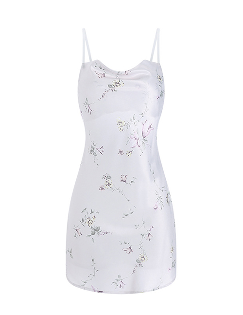 Fashion White Polyester Swing Neck Floral Sling Nightdress