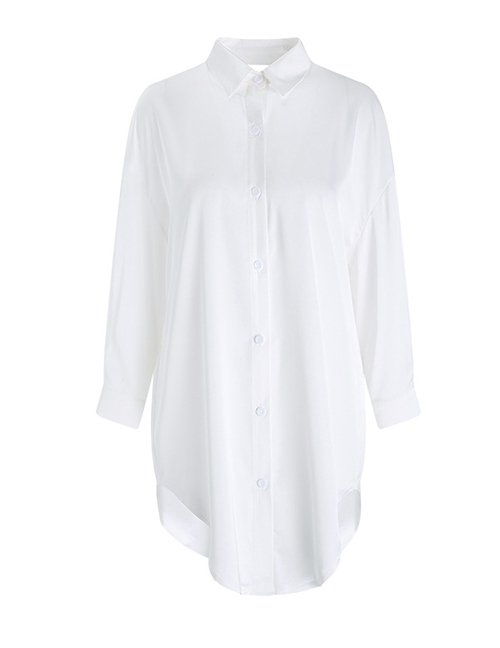 Fashion White Solid Collar Slit Shirt