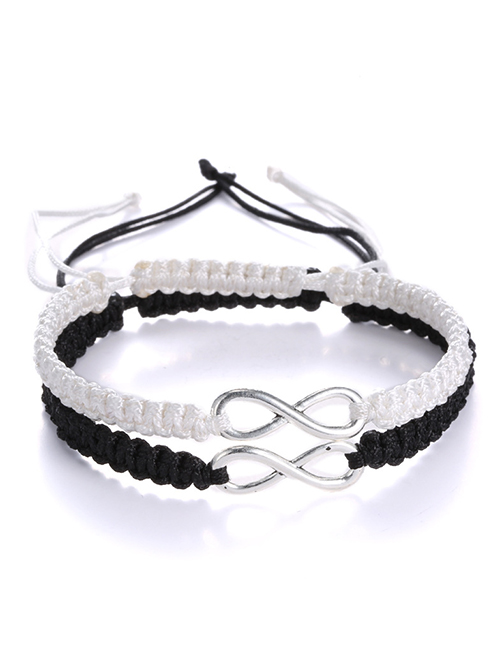 Fashion Black And White Cord Braided Figure 8 Bracelet