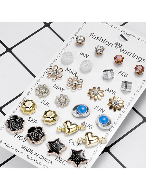 Fashion 9# Alloy Diamond Geometric Stud Earrings Set