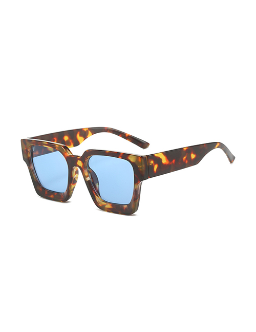 Fashion Leopard Frame Blue Film Pc Square Large Frame Sunglasses
