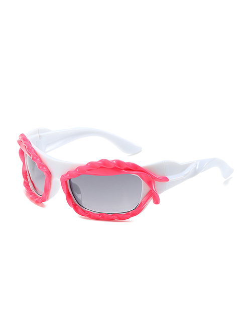 Fashion White Frame Gray Piece (rose Red Circle) Pc Color Matching Distorted Sunglasses