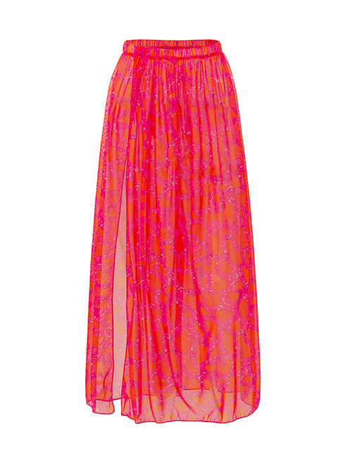 Fashion Red Round Skirt Polyester Printed Slit Beach Skirt