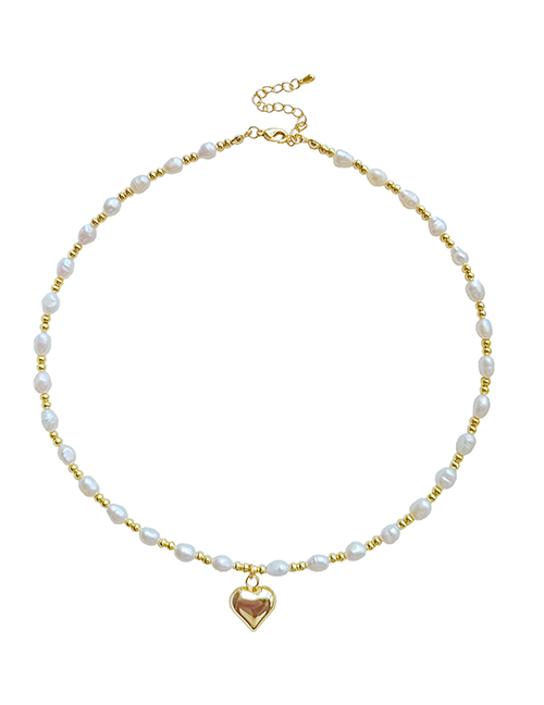 Fashion Gold Pearl Beaded Heart Necklace
