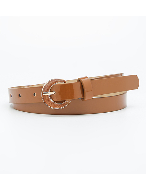 Fashion Camel Patent Leather Wide Belt With Pu Spray Paint Buckle
