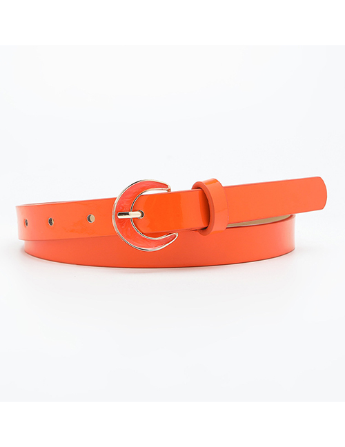 Fashion Orange Patent Leather Wide Belt With Pu Spray Paint Buckle