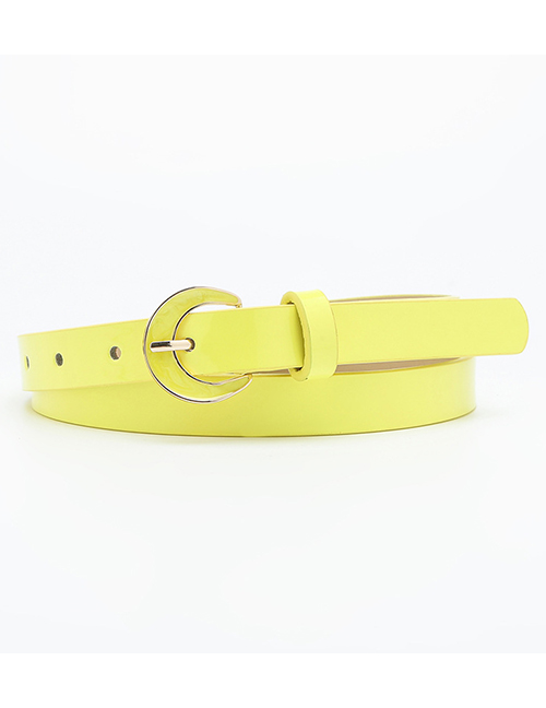 Fashion Yellow Patent Leather Wide Belt With Pu Spray Paint Buckle