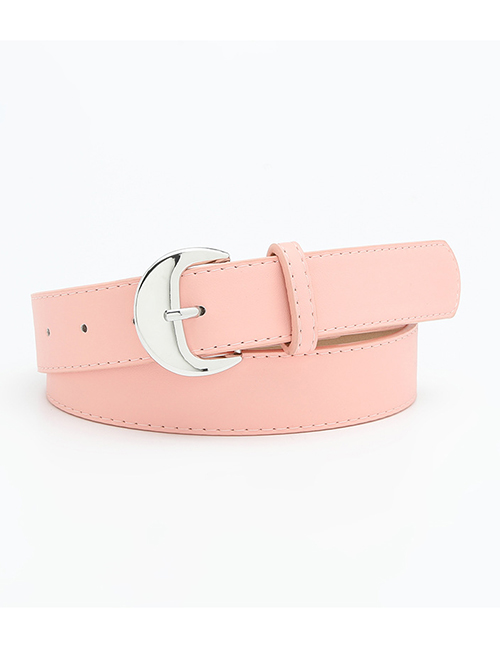 Fashion Pink Pu Silver Buckle Wide Belt