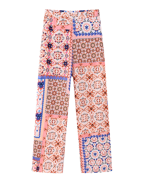 Fashion Orange Pants Polyester Printed Straight-leg Trousers