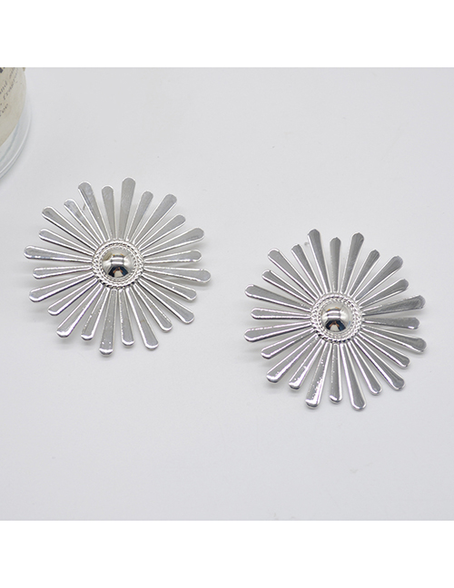 Fashion Silver Metal Shiny Sunflower Stud Earrings