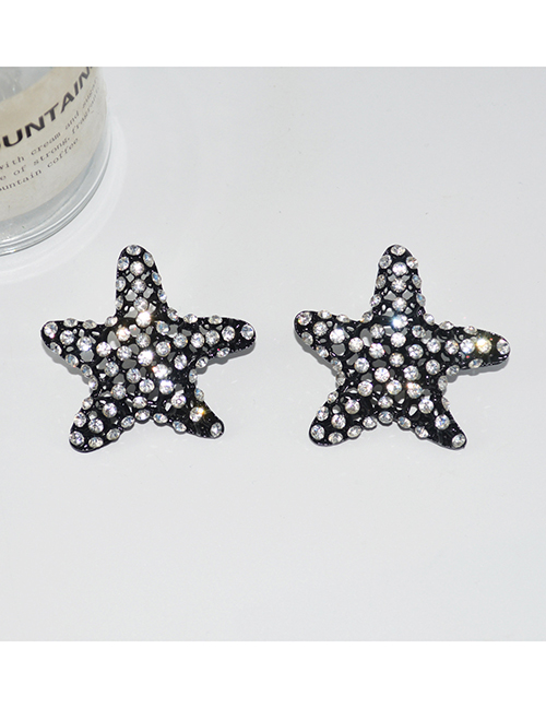 Fashion Black Alloy Diamond Starfish Stud Earrings