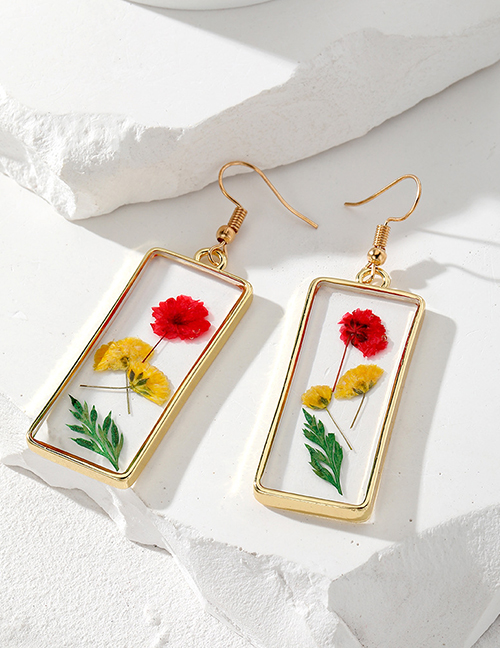 Fashion Rectangular Dried Flowers (golden Hook) Resin Epoxy Dried Flower Geometric Earrings